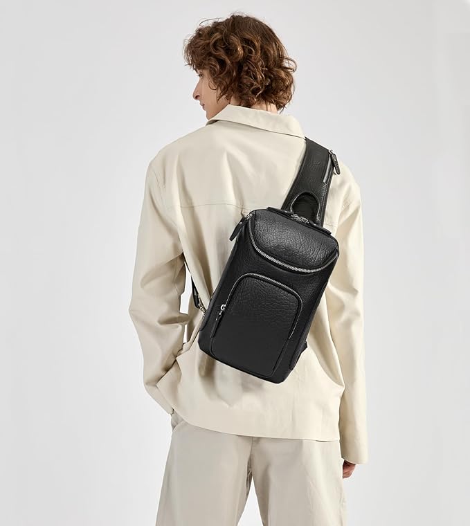 LANNSYNE Vintage Full Grain Leather Sling Bag Crossbody Chest Daypack | Vintage, Full Grain, Leather, Chest