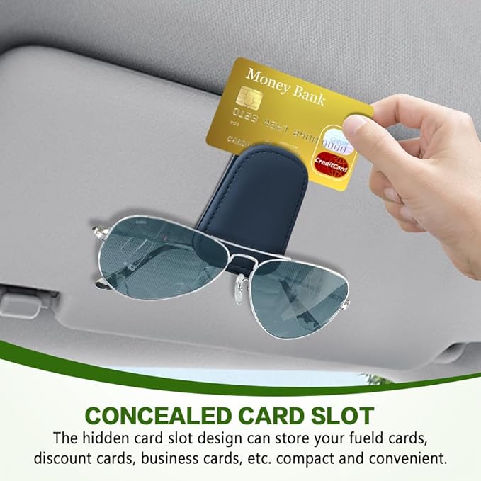 Sunglass Holder for Car, Sunglasses Clip for Car Visor, Magnetic Leather Vehicle Eyeglass Hanger Clip, Auto Ticket Card Glasses Organizer Clamp Accessories for SUV Sedan (Blue)