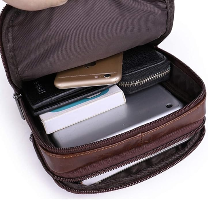 Hebetag Small Leather Sling Shoulder Bag Messenger Pack for Men Women Outdoor Travel Business