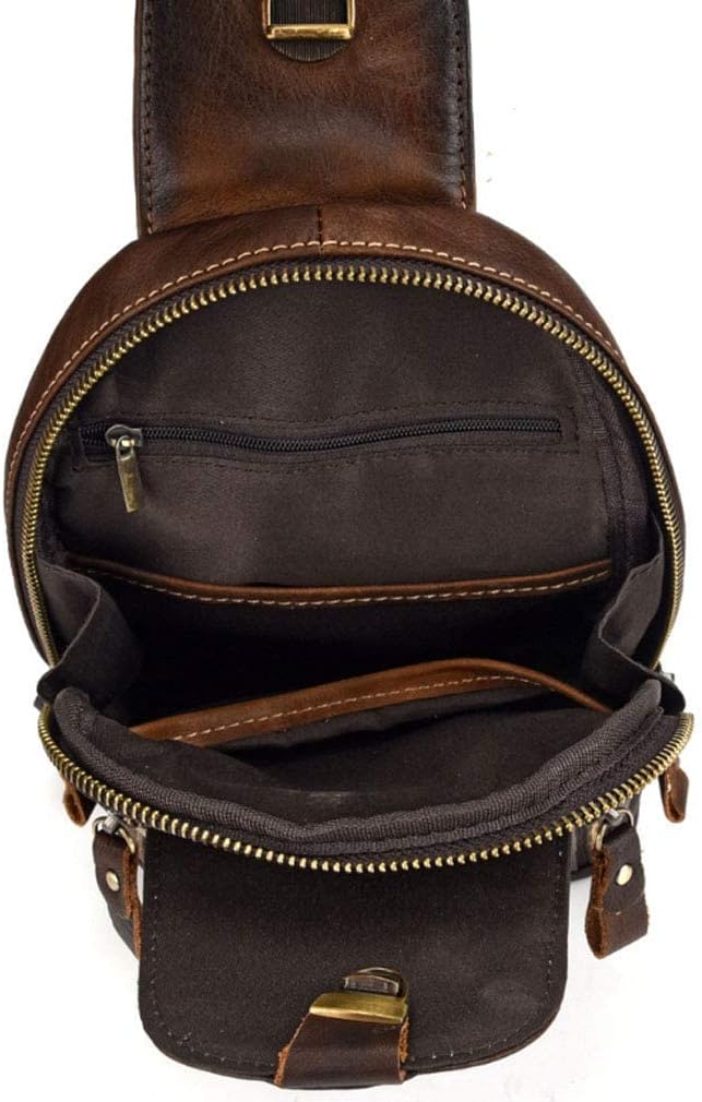 Leather Sling Bag Crossbody Backpack for Men Women Outdoor Travel Camping Hiking Shoulder Chest Day Pouch Casual Vintage Sling Daypack Yellow Brown