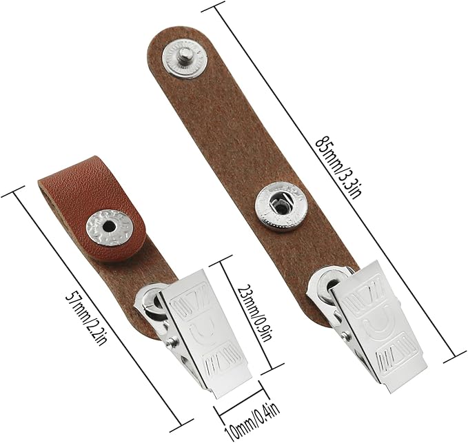 Badge Clip 20PCS Metal ID Badge Clips with Brown Leather Strap, ID Strap Clip Adapter