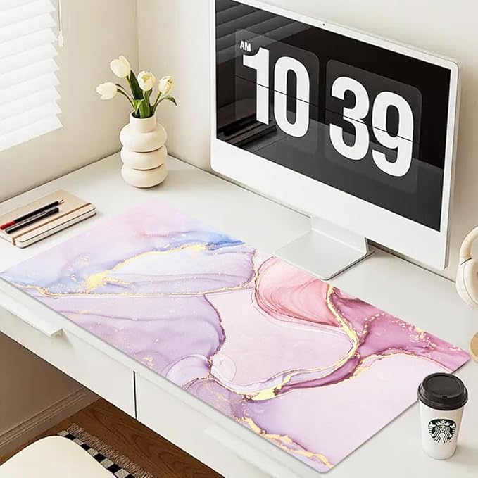 Large Mouse Pad, Desk Mat for Desktop, Dual Side PU Leather Waterproof Gaming Mousepad Desk Pad, Desk Protector Writing Pads Desk Accessories for Office and Home (A-Pink Marble, 31.5''X15.8'')