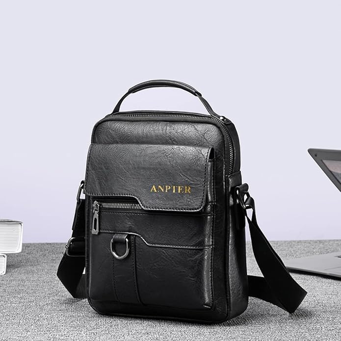 Messenger Bag for Men Crossbody Shoulder Purse Small Vintage PU Leather Satchel Pouch Side Crossover Handbag