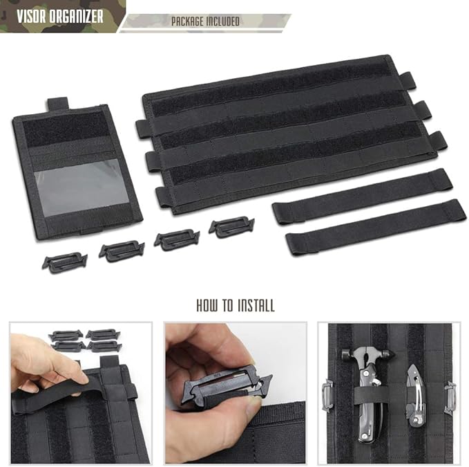 WYNEX Molle Car Visor Organizer with Detachable Card Pouch | Auto Sun Visor Storage Molle Panel with Elastic Webbing Slots for Glasses & Tactical Gear | Fit Most Vehicle, Jeeps, SUVs & Trucks