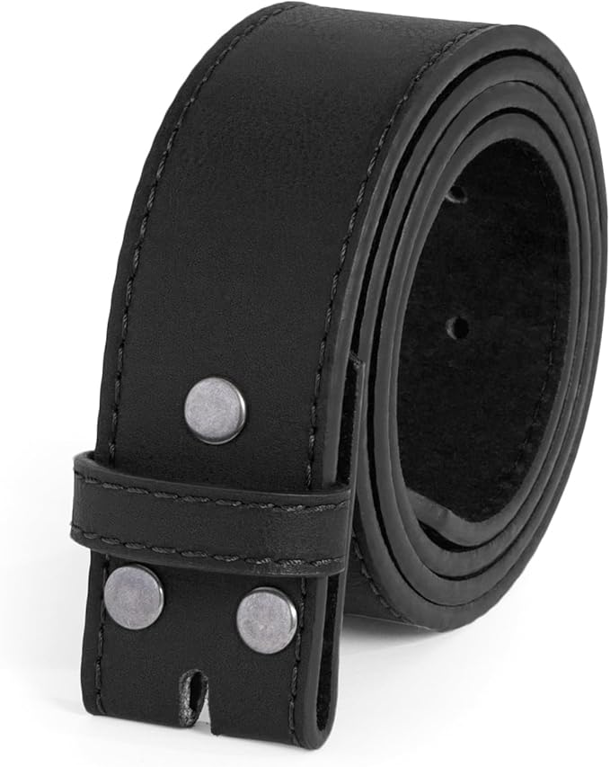 BC Belts Leather Belt Strap with Vintage Distressed Texture 1.5" Wide with Snaps and without Buckle