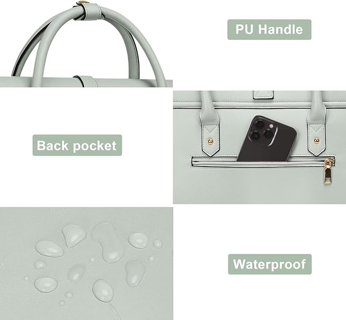 MOSISO Laptop Bag for Women, 13-14 inch PU Leather Laptop Shoulder Bags Convertible Backpack, 13.3 inch Messenger Bags Casual Handbag Work Briefcase Travel Computer Bag with Bowknot, Sage Green