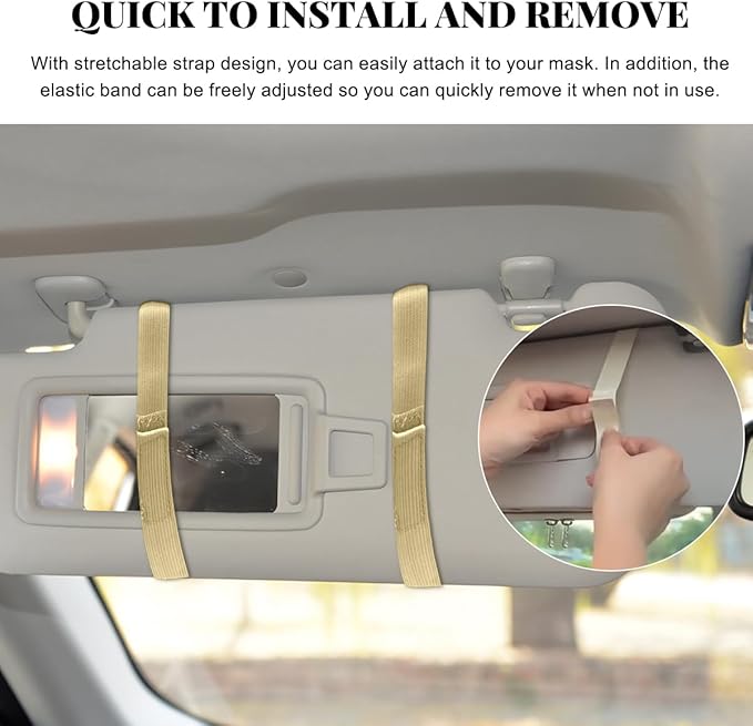 Car Sun Visor Organizer, Multi-Pocket Visor Storage Pouch Sunglasses Holder with Net Zippers, PU Leather Sunvisor Storage Bag with Elastic Band for Driving License Card Pen (Beige)