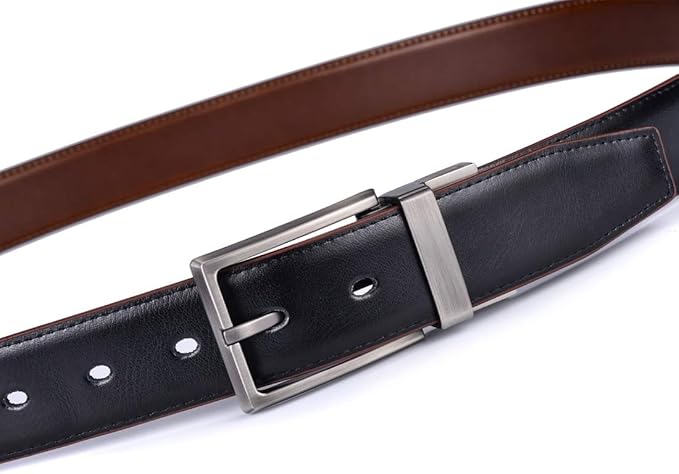 beltox fine Men's Dress Belt Leather Reversible 1.25" Wide Rotated Buckle Gift Box