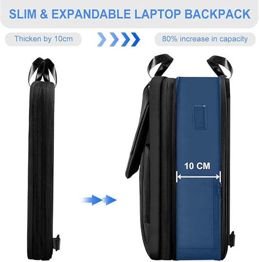 ZINZ Slim & Expandable Laptop Backpack 15.6 16 17 inch Travel Business Backpack Water-Resistant Daypack for Men and Women,Black