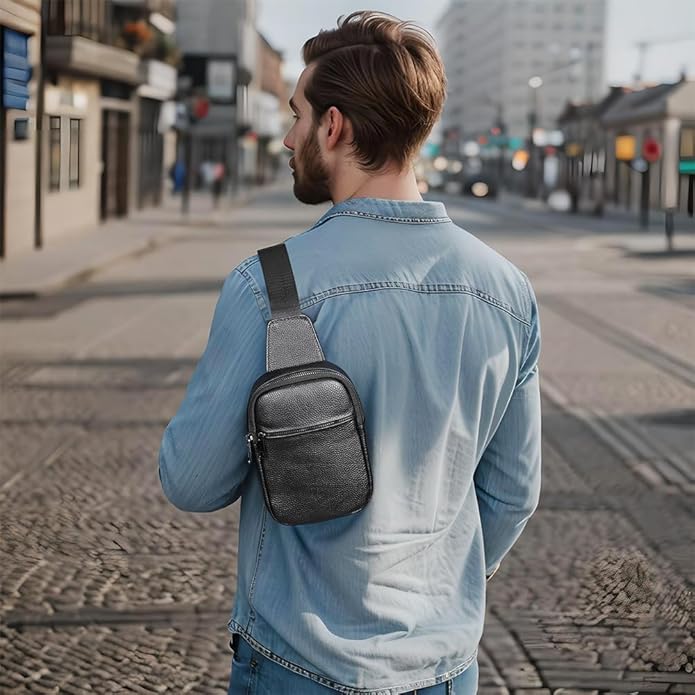 Genuine Leather Sling Bags for Men Crossbody Purse Vintage Small Messenger Shoulder Bag for Phone Side Chest Daypack Bag