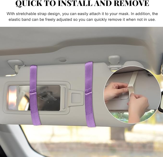 Car Sun Visor Organizer, Multi-Pocket Visor Storage Pouch Sunglasses Holder with Net Zippers, PU Leather Sunvisor Storage Bag with Elastic Band for Driving License Card Pen (Purple)