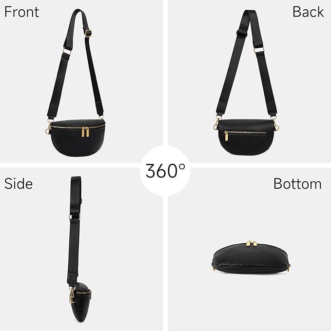 GAEKEAO Crossbody Bags for Women Fashion Sling Purse Fanny Pack Leather Belt Bum Bag Chest Shoulder Bag for Travel Black