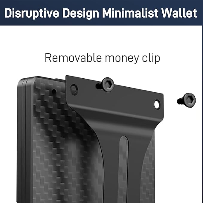 Minimalist Carbon Fiber Wallet for Men, Money Clip Cash Strap Wallet, RFID Blocking Metal Wallet Aluminum Card Holder,Front Pocket Wallet