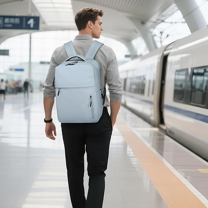 Lightweight 20L Commute Backpack for Men & Women, Water-Resistant Travel Daypack with 15.6-Inch Laptop Compartment & Anti-Theft Pockets, Blue Gray