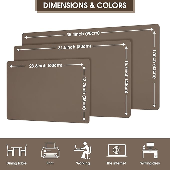 Leather Desk Pad Protector 31.5×15.7inch Non-Slip Large Gaming Mouse Pad Waterproof Desk Writing Pad Desk Blotter Laptop and Keyboard Mat for Office and Home(Brown)