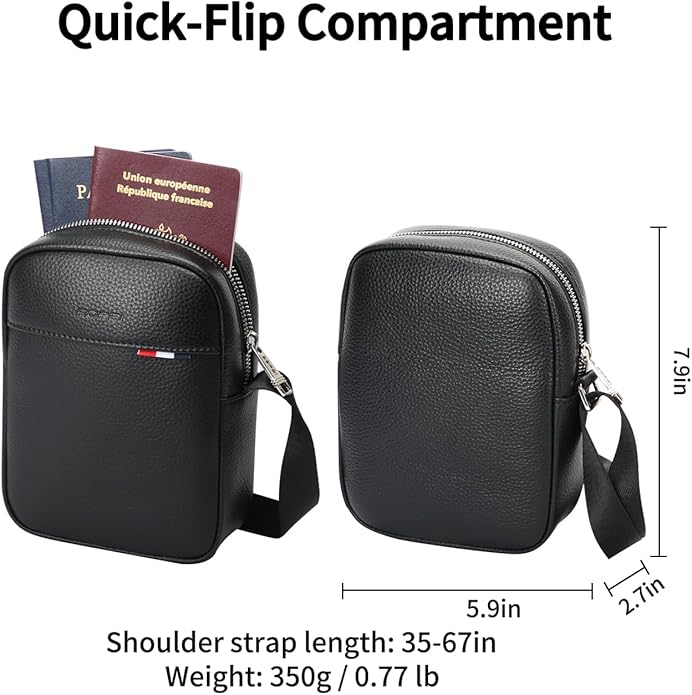 BOPai Genuine Leather Chest Sling Shoulder Crossbody Bag for Men Black