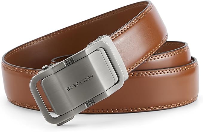 BOSTANTEN Mens Belt Leather Ratchet Belt For Men Dress and Casual with Adjustable Buckle, Trim to Fit