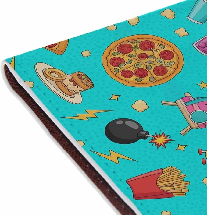Fast Food Icons Passport Holder for Travel Fashion Popcorn Patches Pattern PU Leather Passport Cover Wallet Cute Passport Card Holder for Women and Men
