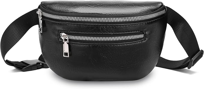 GAEKEAO Fanny Packs Waist Pack for Women Men Vegan Leather Cross body Belt Bag Travel with Adjustable Strap Black