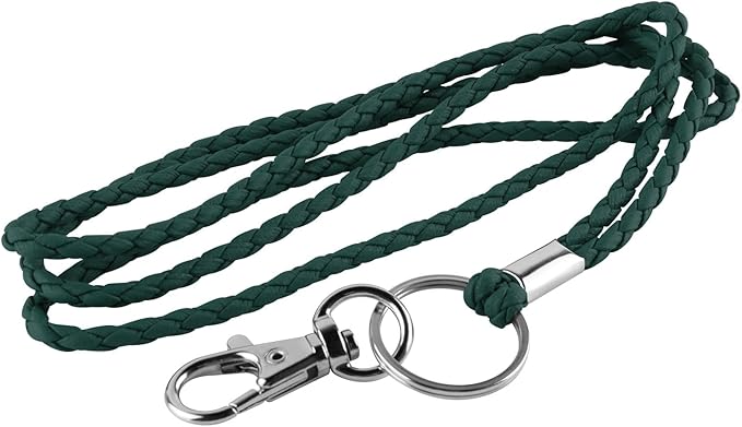 PLENTY Braided Leather Lanyard, 2PCS Handmade Strong Office Long Neck Strap with Clasp and Keychain for ID Badge and Keys