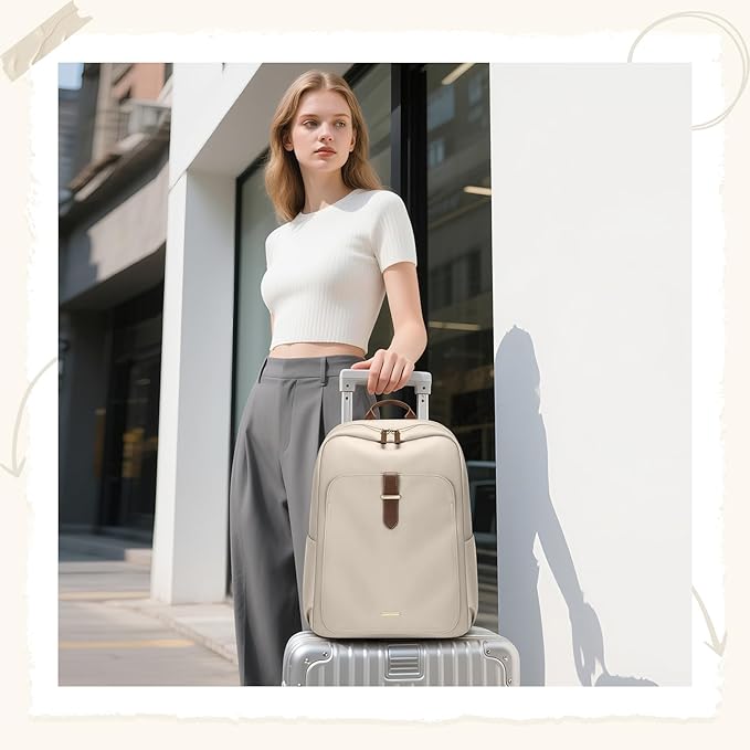 Laptop Backpack for Women,Casual Work Business Backpacks Purse Carry on Travel Backpack,15.6 Inch,Apricot
