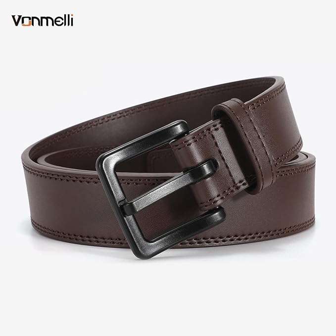 VONMELLI Nickel Free Leather Belt for Men, Non Metal TSA Approved Men’s Belt for Jeans with Hypoallergenic Buckle