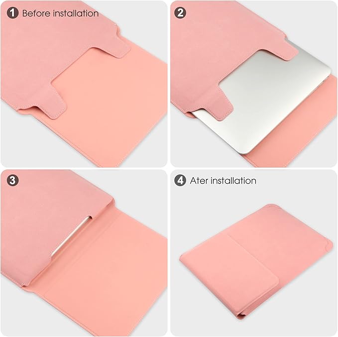 HoYiXi 14 Inch Laptop Sleeve Case Leather Bag with Stand Compatible with Mac Book Pro 14 2021/ASUS Vivobook 14/HP Pavilion X360/IdeaPad 14/Dell HP ASUS Acer Huawei Matebook 14'' PC, Pink