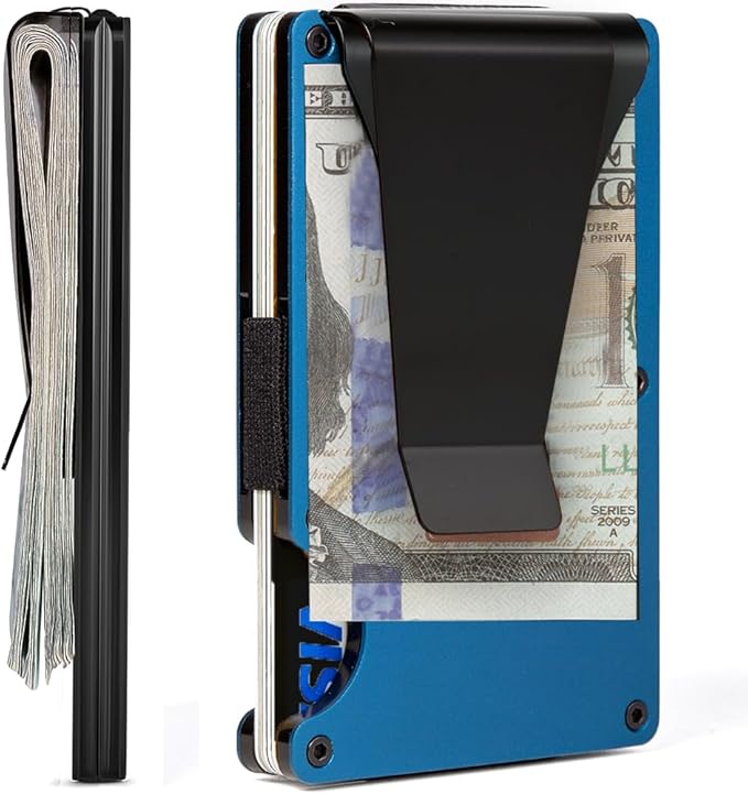 Minimalist Slim Wallet for Men,RFID Blocking Metal Wallet,Aluminum Credit Card Holder & Money Clip 12-15 Cards,Slim Rfid Front Pocket Mens Wallet,Matt Dark Blue
