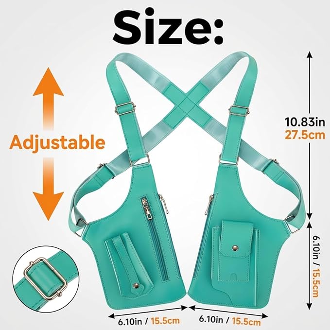 Leather Double Shoulder Armpit Bag for Men Underarm Concealed Rover The Holste Vest for Mens Adjustable Leather Bag (Turquoise)
