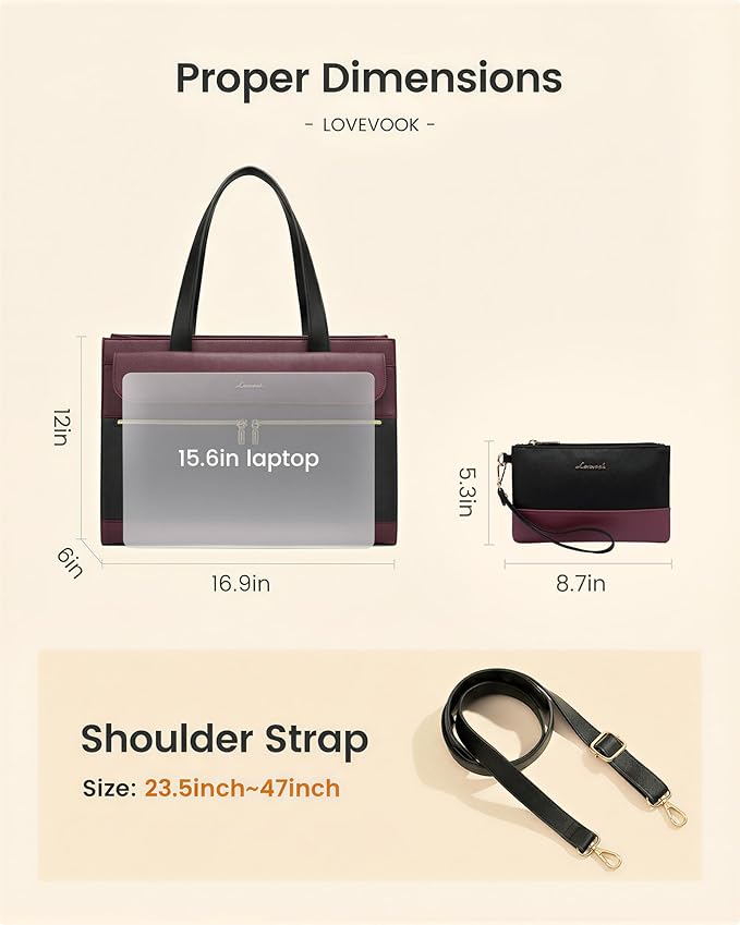 LOVEVOOK Laptop Tote for Women - 15.6 Inch Professional PU Leather Computer Briefcase, Waterproof Handbag, Large Capacity Business Teacher Office Bag with Large Tumbler Pocket, Crossbody Purse