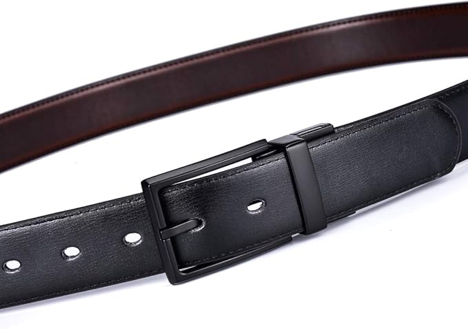 beltox fine Men's Dress Belt Leather Reversible 1.25" Wide Rotated Buckle Gift Box