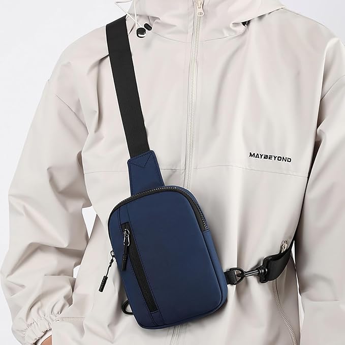 Mini Sling Bag for Men Small Crossbody Bag Dual Pocket Water Resistant Small Chest Bags for Travel Running Phone Holder (Navy)