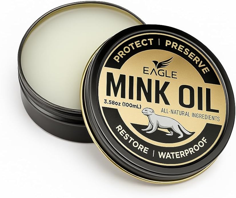 4-in-1 Mink Oil Leather Conditioner Kit – 3.52oz Waterproof Paste with Horsehair Brush, Sponge & Microfiber Cloth – Leather Cleaner & Protector for Boots, Shoes, Jackets, Saddles & Bags