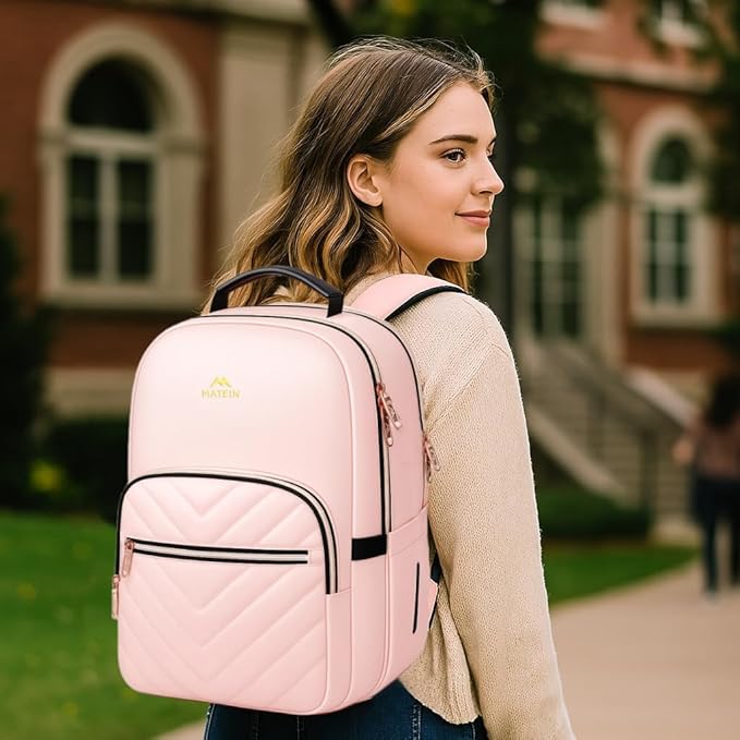 MATEIN Cute Backpack for Girls, Water Resistant School Backpack with Detachable Keychain Fits 15.6 Inch Laptop, Multi-Functional Bookbag for Middle School with Laptop Compartment, Gift for Her, Pink