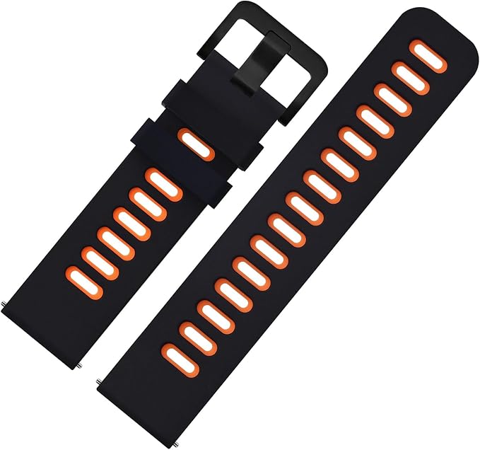 WOCCI 19mm Bicolor Watch Band, Silicone Rubber, Quick Release Replacement Strap for Men and Women, Black Stainless Steel Buckle (Black-Orange)