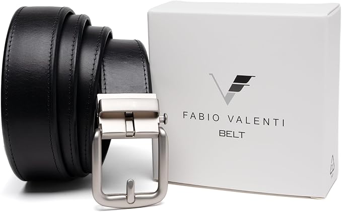 Fabio Valenti Men's Genuine Leather Ratchet Dress Belt with Automatic Buckle, Adjustiable Sizes, Handmade, All leather Strap