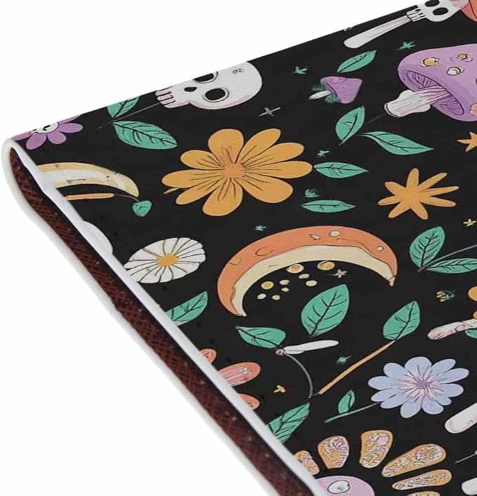 Retro Boho Passport Holder for Travel Mushrooms Skull Crescent Flowers PU Leather Passport Cover Wallet Cute Passport Card Holder for Women and Men