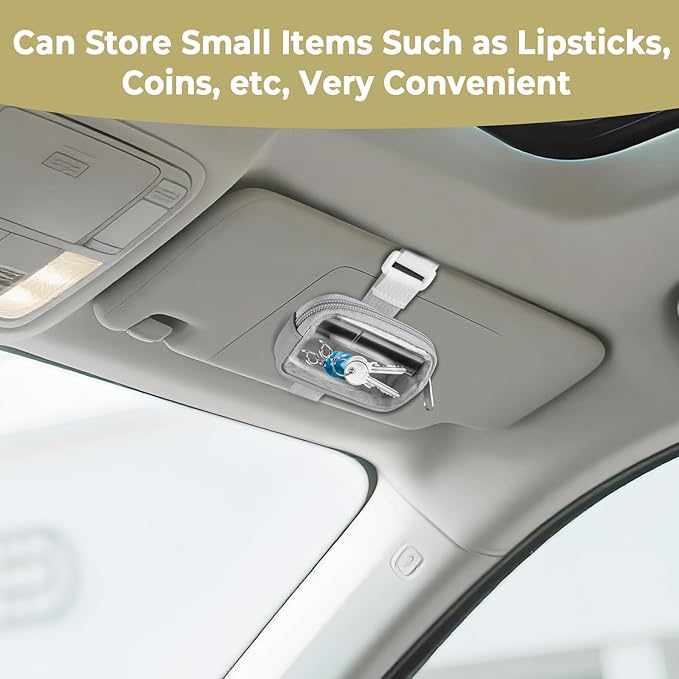 Garage Door Opener Holder for Visor, Mini Universal Bag for Garage Door Key Fob Remote Control, Adjustable Visor Case for Car Key Fob, Lipsticks Cosmetics Small Items (Gray)