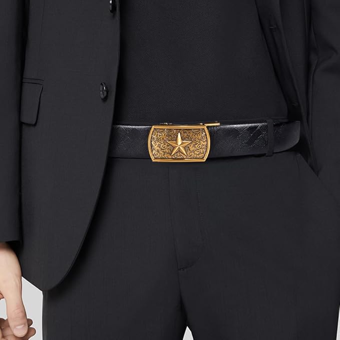 Dubulle Designer Mens Belts, Sliding Automatic Buckle Ratchet Dress Belt TOP Genuine Leather Strap Gifts