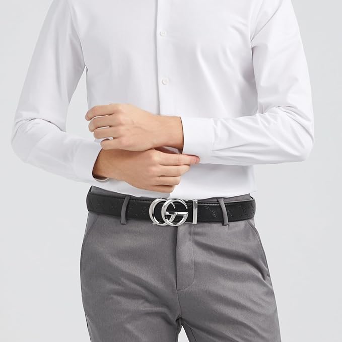 Aurolran Men&Womens Leather Dress Belt Business Automatic Buckle Belt Color-Black Silver Gold