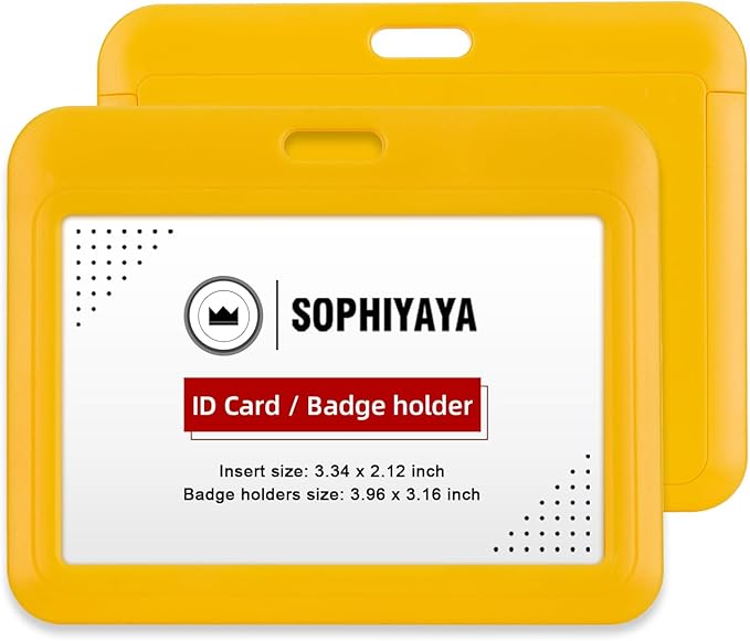 2 Pack Sliding Horizontal Badge Holder Hard Plastic Key Card Work Badge Sleeve for Office School Factory Teacher Student (Yellow)