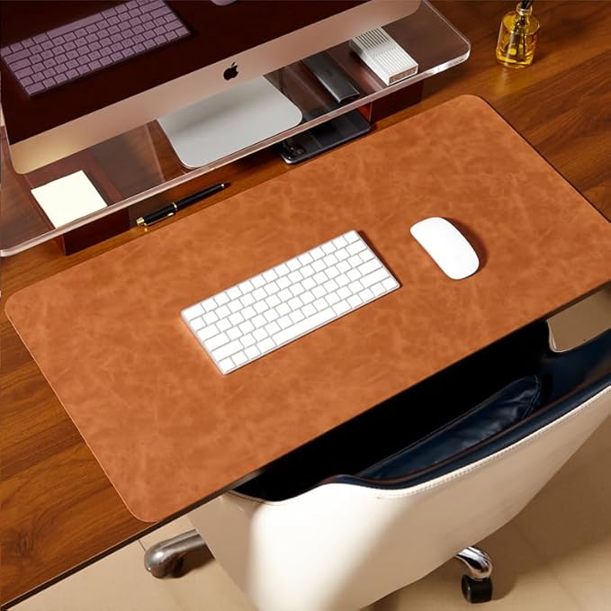 Distressed Leather Desk Mat - Non-Slip PU Leather Desk Pad Protector - Large Waterproof Mouse Pad Computer Keyboard Desk Mat Desk Accessories for Office & Home (Brown, 31.5"x 15.7")