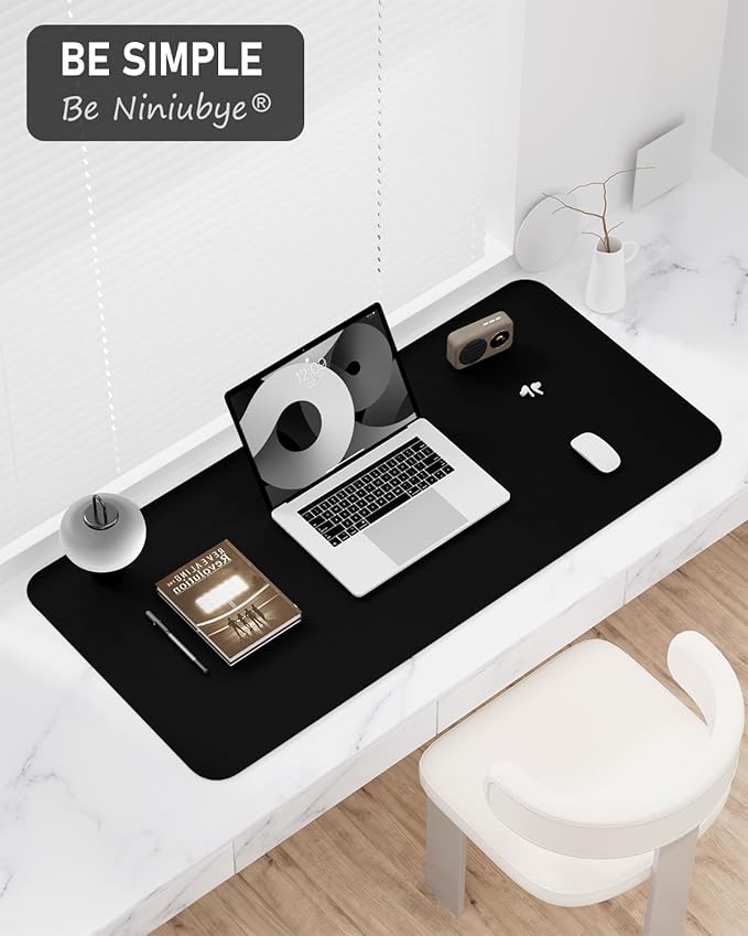 Desk Pad, 30" x 14" PU Leather Non-Slip Desk Mat Large Mouse Pad for Desktop, Waterproof Laptop Computer Writing Mat for Office, Home, Work, Gaming, Black