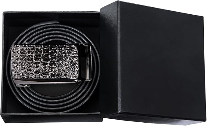 Dubulle Designer Ratchet Belt for Men Leather Fashion Adjustable Automatic Buckle Sliding Removable Dress Casual