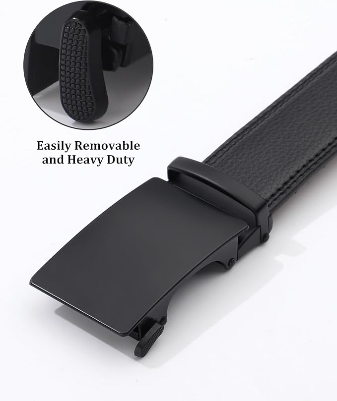 Kajeer Men Ratchet Belt Leather Adjustable Trim to Fit No Holes Slide Dress Belt for Casual Formal Gift