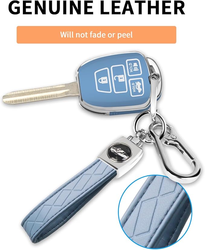 MILD EAST for Toyota Key Fob Cover with Metal Key Chain, Silver Edge Soft TPU Key Fob Shell Case for 2012-2019 Camry Corolla Tacoma, Blue