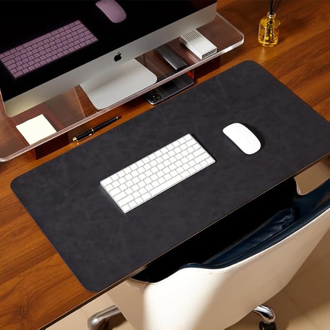 Distressed Leather Desk Mat - Non-Slip PU Leather Desk Pad Protector - Large Waterproof Mouse Pad Computer Keyboard Desk Mat Desk Accessories for Office & Home (Black, 31.5"x 15.7")