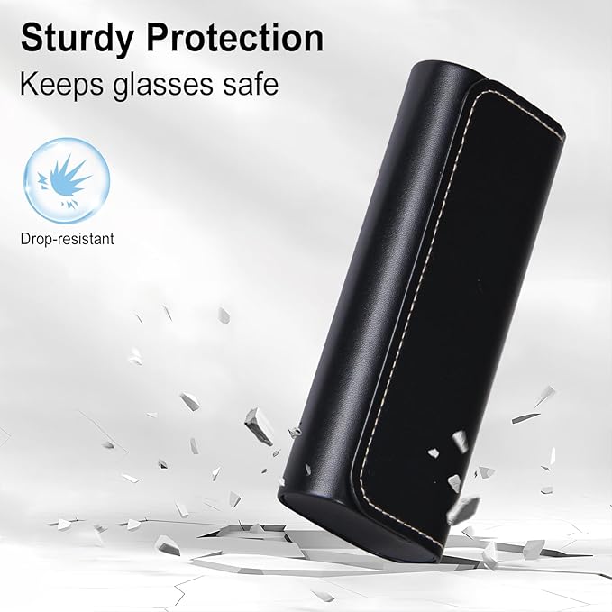 RayLove Glasses Case Hard Shell, Travel Sunglasses Case, Leather Hard Eyeglass Case for Women, Reading Glasses Case for Men