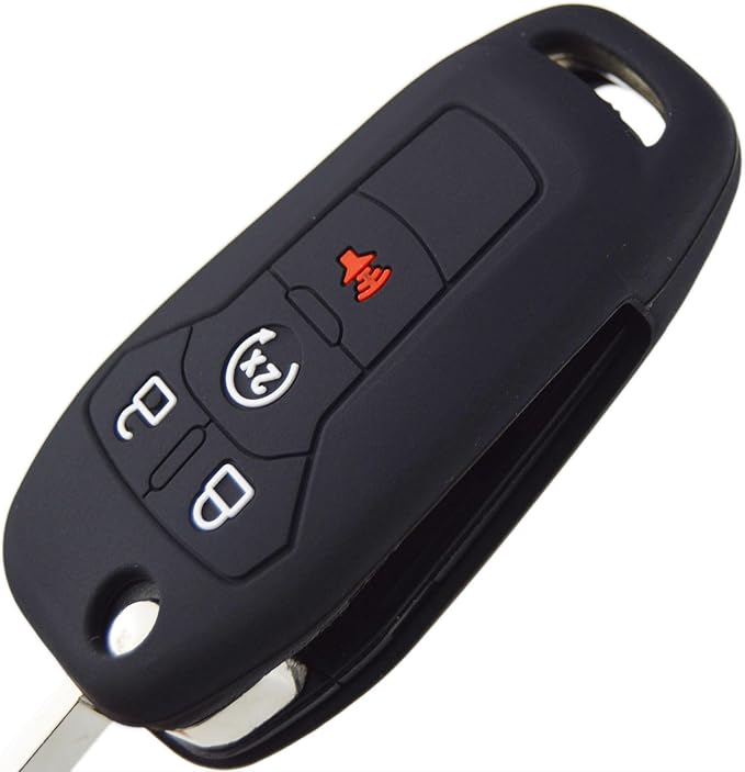 Silicone Rubber Key Fob Covers Protector for Ford F150 F250 F350 F450 F550 Raptor Ranger Transit Fusion Bronco Lightning Maverick XLT (Flip Key)