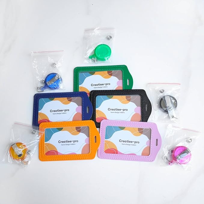 20Pcs PU Leather Business ID Credit Card Badge Holder with Retractable Badge Holder Reel Clip (Vertical Version, Mixed Colors)